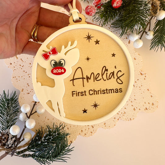 Personalised Baby’s First Christmas Ornament | Reindeer Acrylic