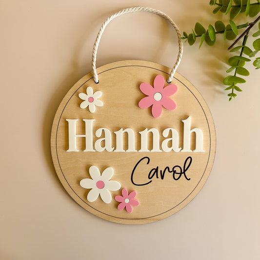 Personalised Name Plaque - Flowers| Kids Door Sign | Birth Announcement Plaque