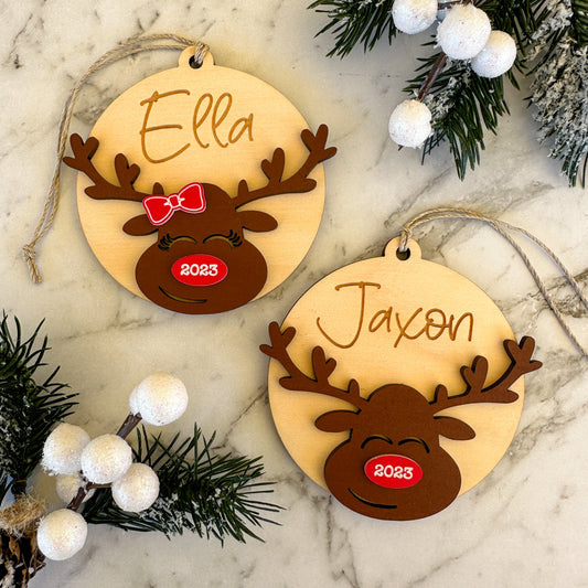 Personalised Christmas Tree Ornament | Reindeer Ornament Wooden