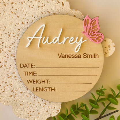 Personalised Baby Birth Announcement Plaque - Butterfly