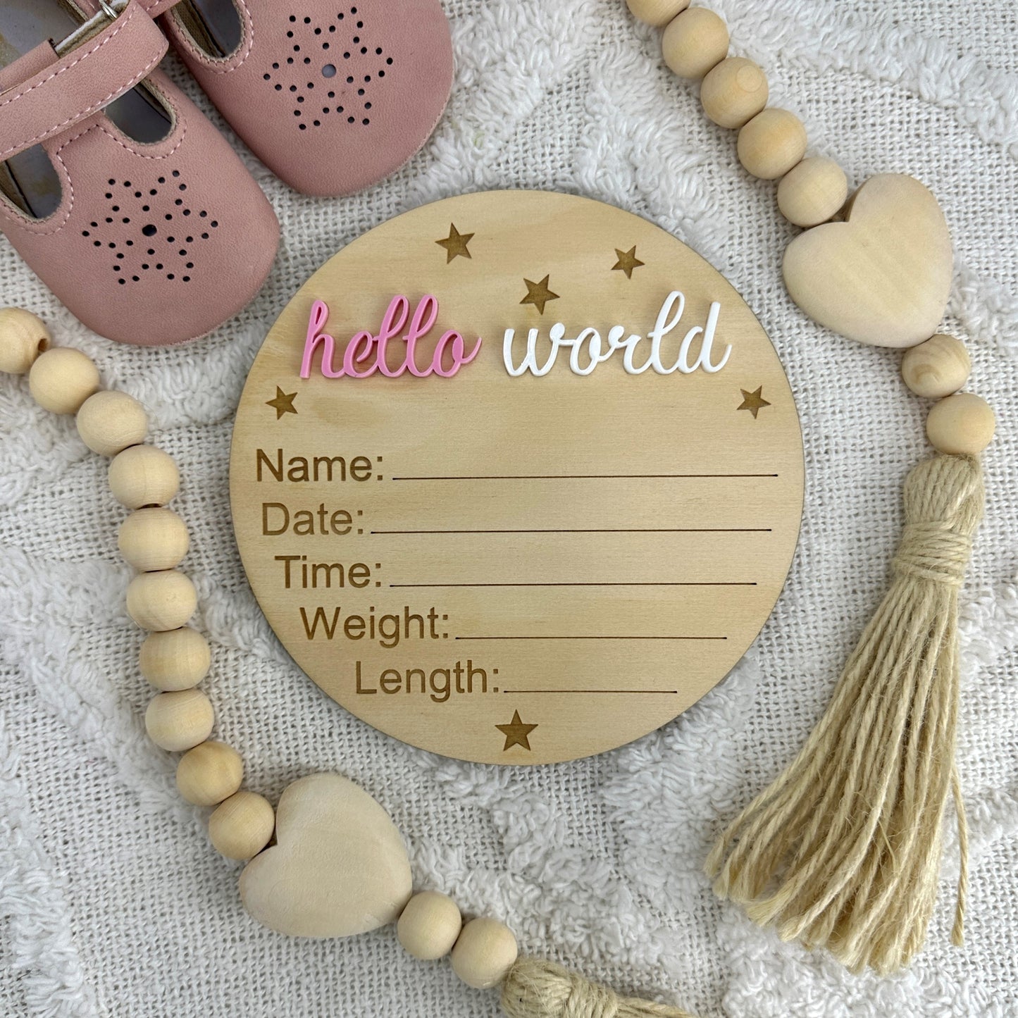 Birth Announcement Plaque | Hello World Newborn Sign