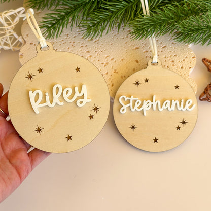 Personalised Wooden Christmas Bauble with Acrylic Name