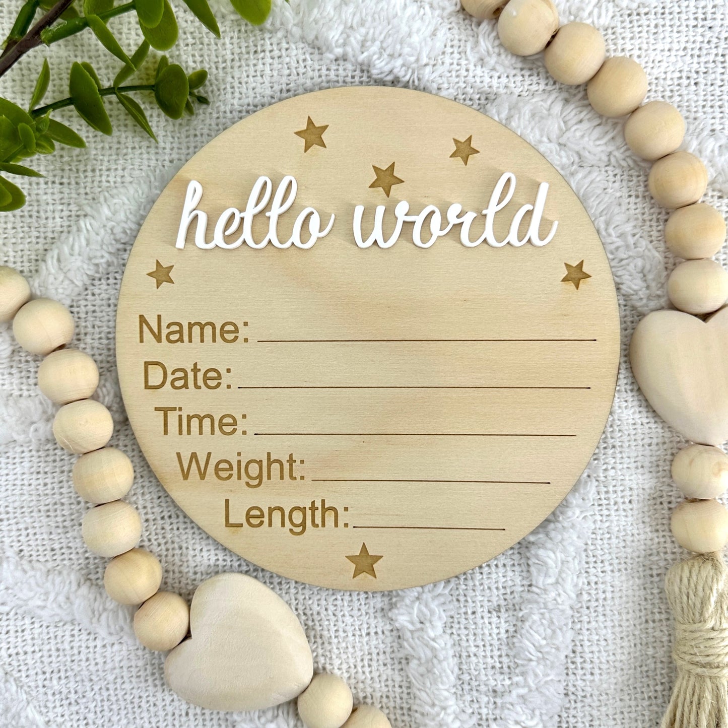 Birth Announcement Plaque | Hello World Newborn Sign