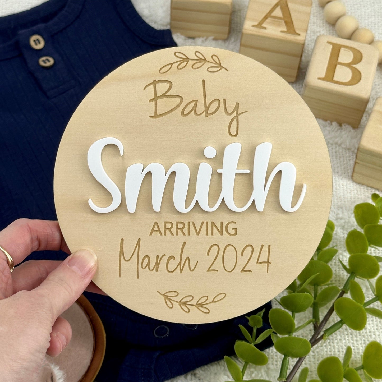 Pregnancy Announcement Plaque with Acrylic Name