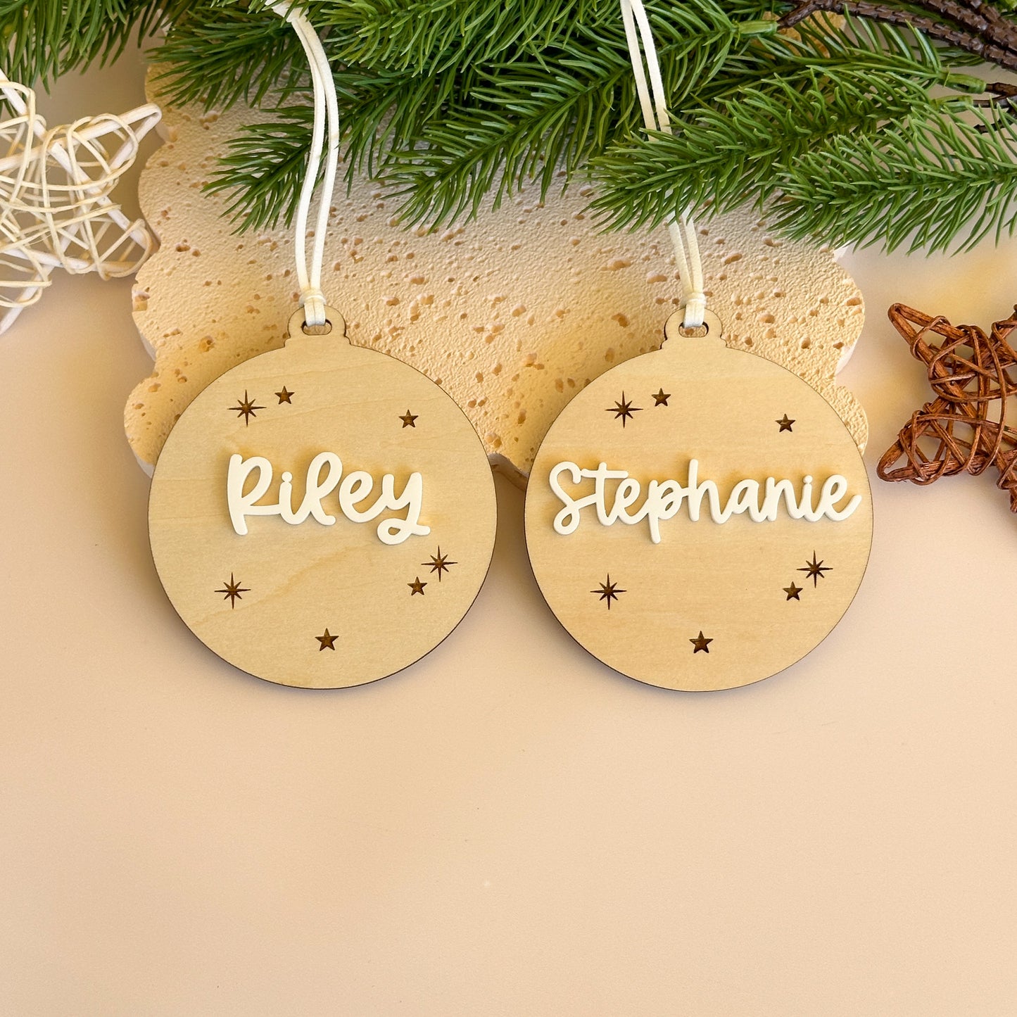 Personalised Wooden Christmas Bauble with Acrylic Name