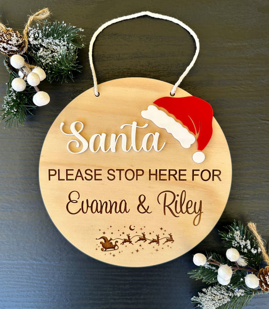 Santa Please Stop Here Sign | Personalised Christmas Sign