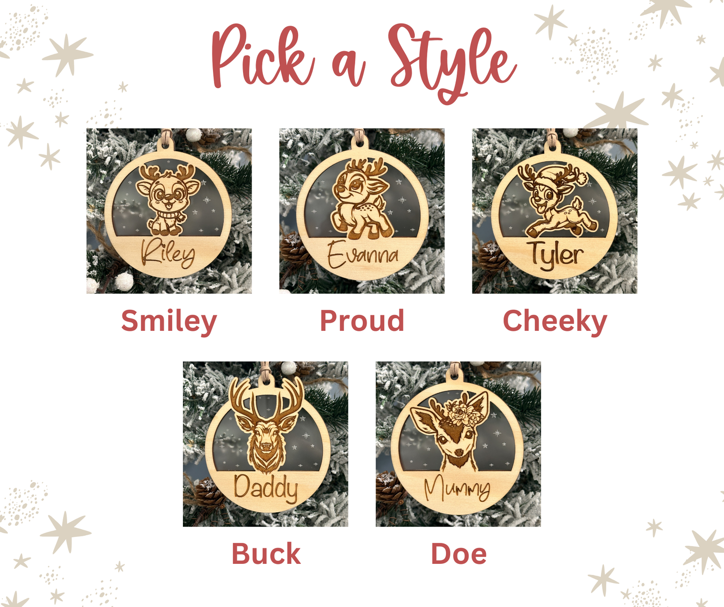 Personalised Christmas Ornament | Wooden Reindeer