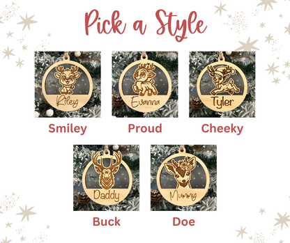 Personalised Christmas Ornament | Wooden Reindeer