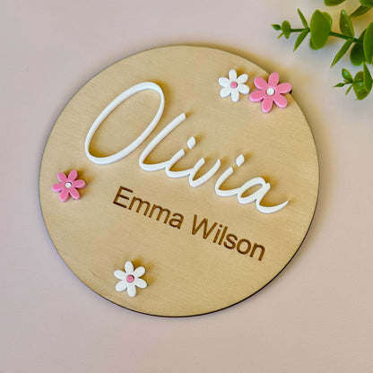 Personalised Baby Birth Announcement Plaque - Flowers