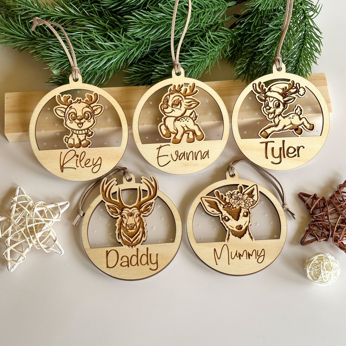 Personalised Christmas Ornament | Wooden Reindeer