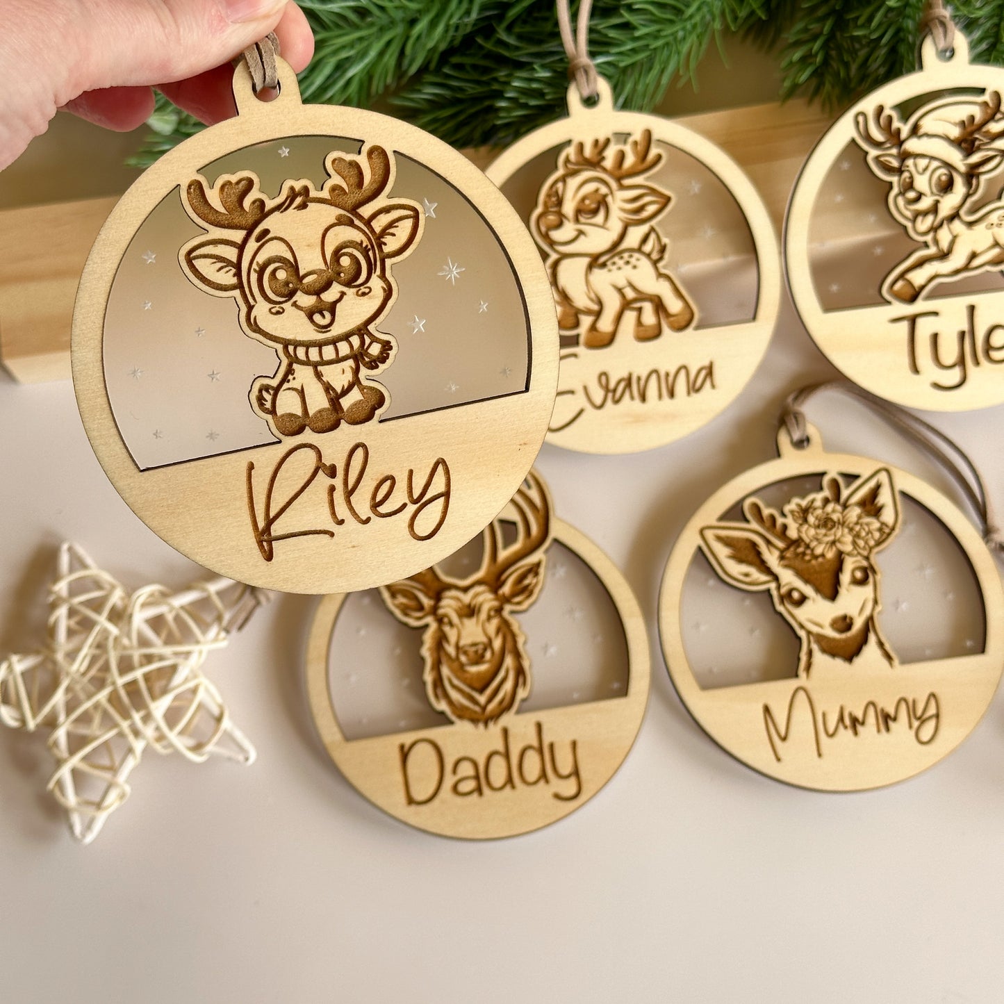 Personalised Christmas Ornament | Wooden Reindeer