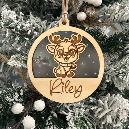 Personalised Christmas Ornament | Wooden Reindeer