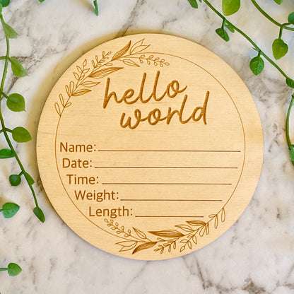 Floral Hello World Plaque | Birth Announcement Plaque