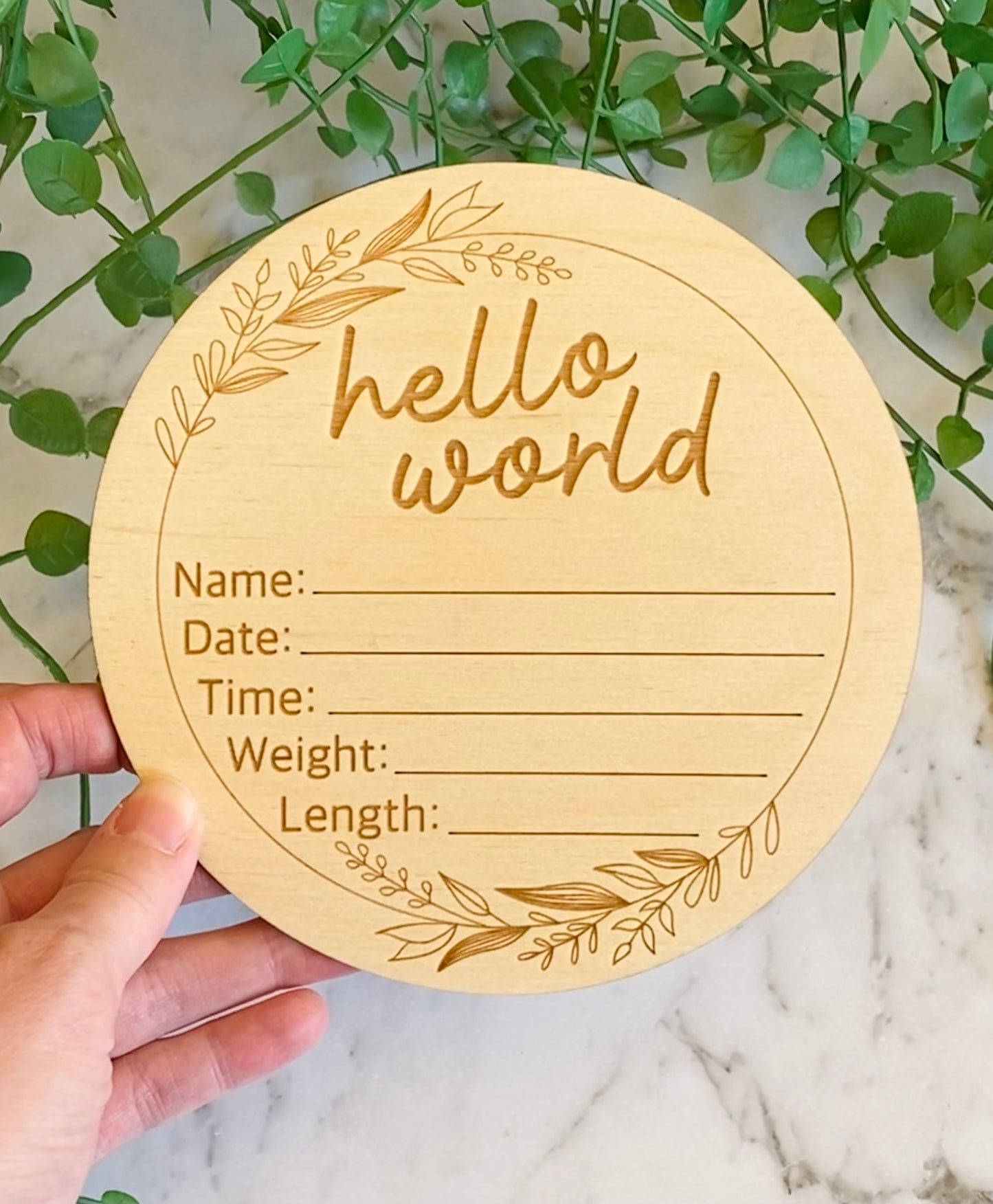 Floral Hello World Plaque | Birth Announcement Plaque