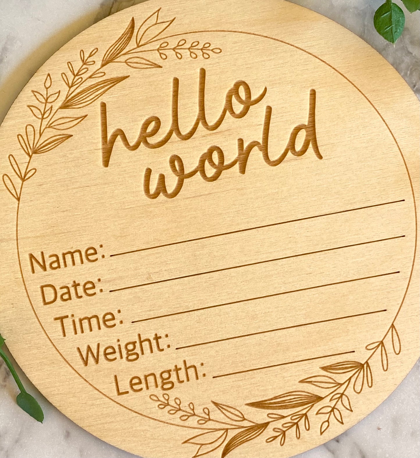 Floral Hello World Plaque | Birth Announcement Plaque