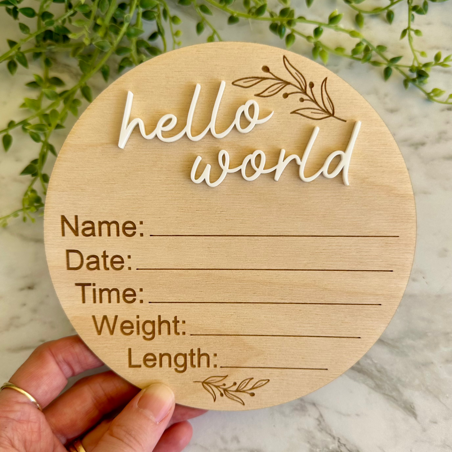 Hello World Plaque | Birth Announcement Plaque